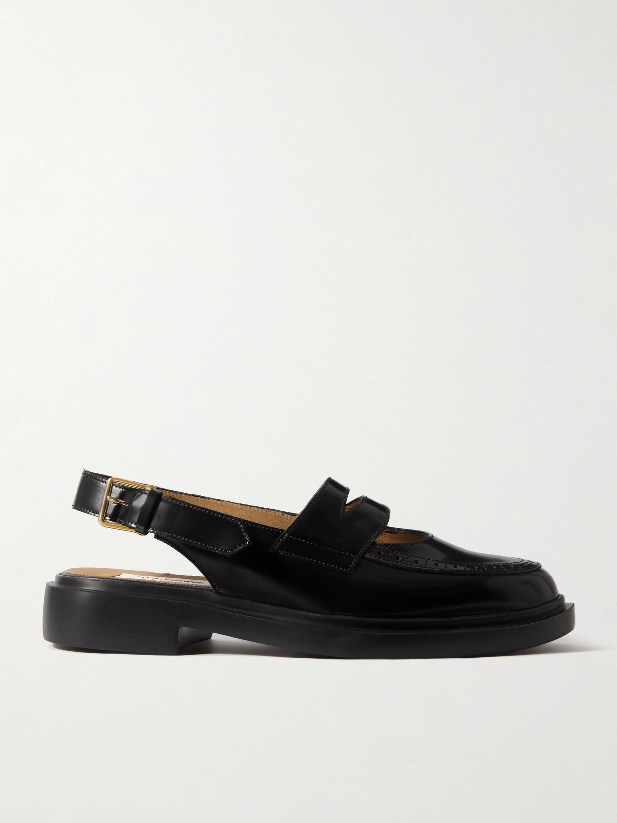 Shop Thom Browne Cutout Leather Slingback Loafers In Black