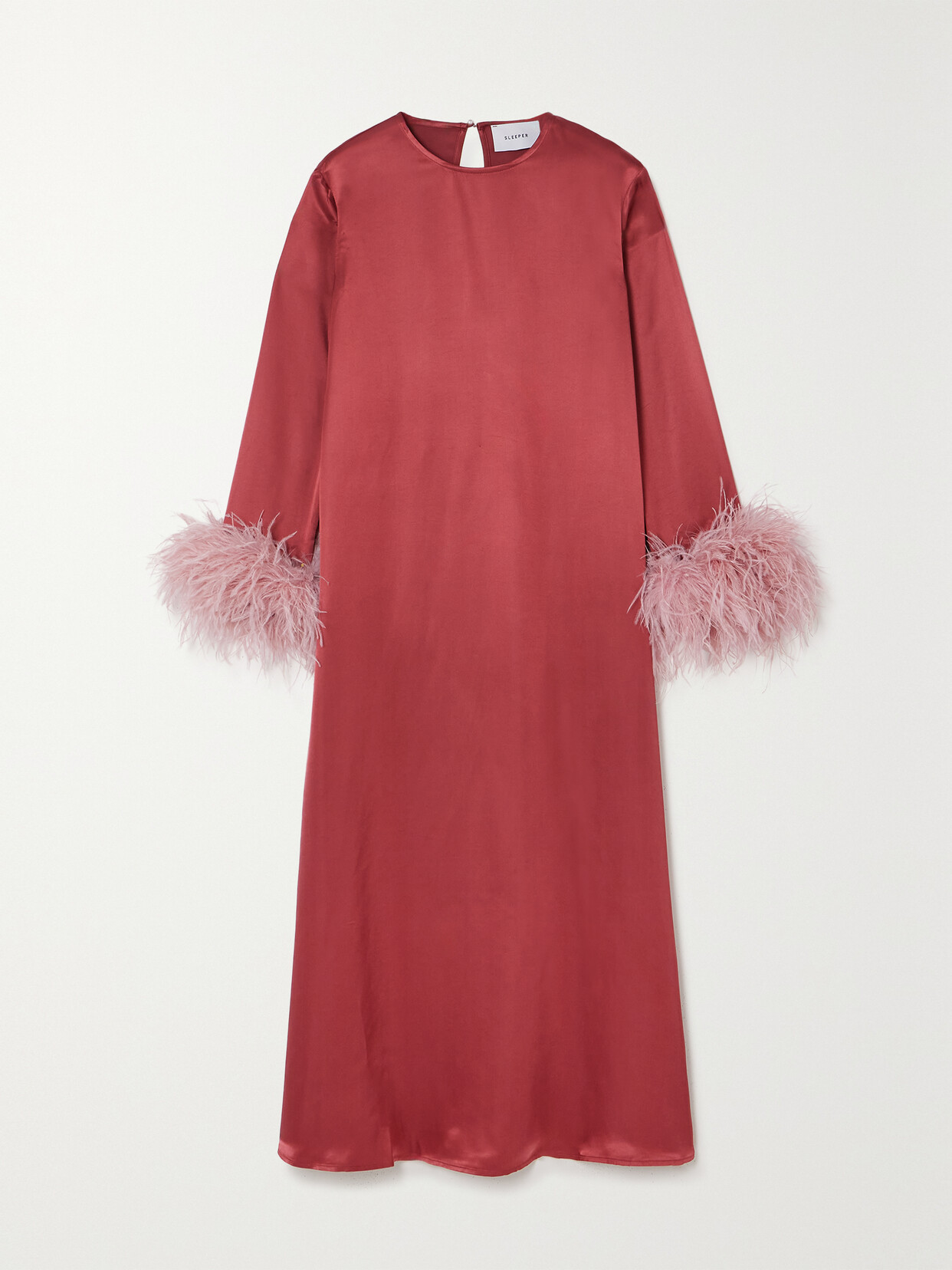 Sleeper + Net Sustain Suzi Feather-trimmed Lenzing Ecovero-satin Maxi Dress In Burgundy