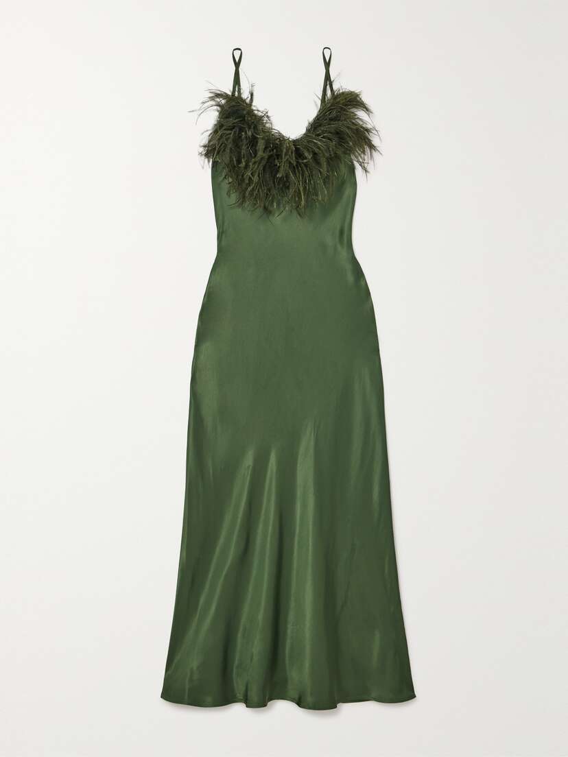 Sleeper + Net Sustain Boheme Feather-trimmed Lenzing™ Ecovero™-satin Maxi Dress