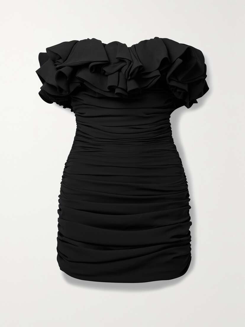 NERVI Emanuelle Off-the-shoulder Ruched Ruffled Crepe Mini Dress