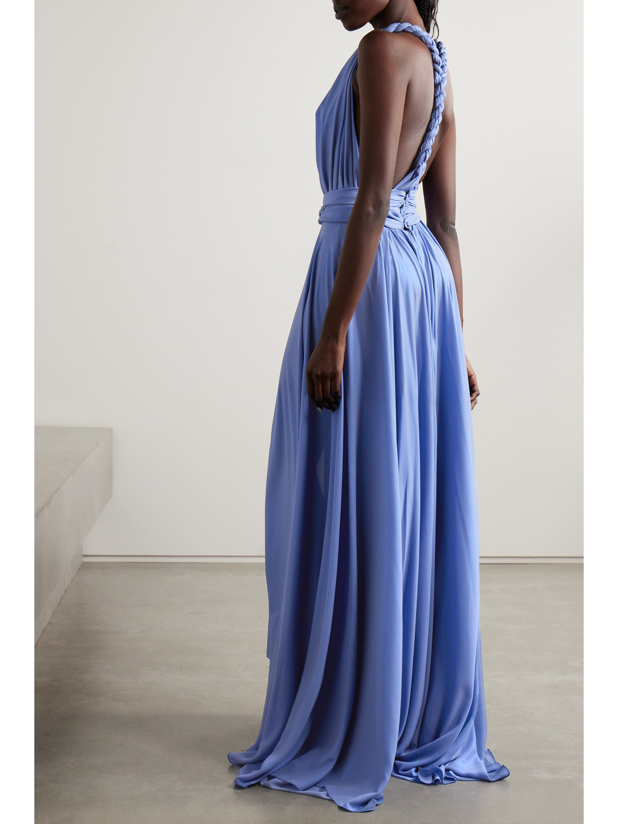 Shop Nervi Wanda Belted Crepe De Chine Gown In Blue