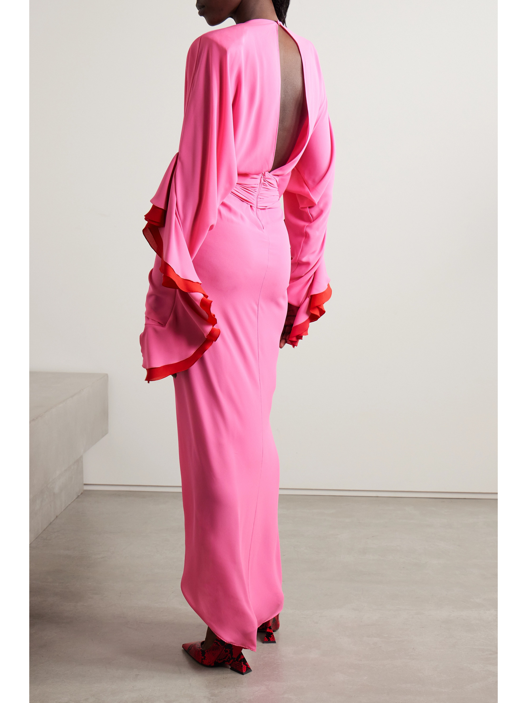 Nervi Naomi draped ruffled cutout crepe maxi dress