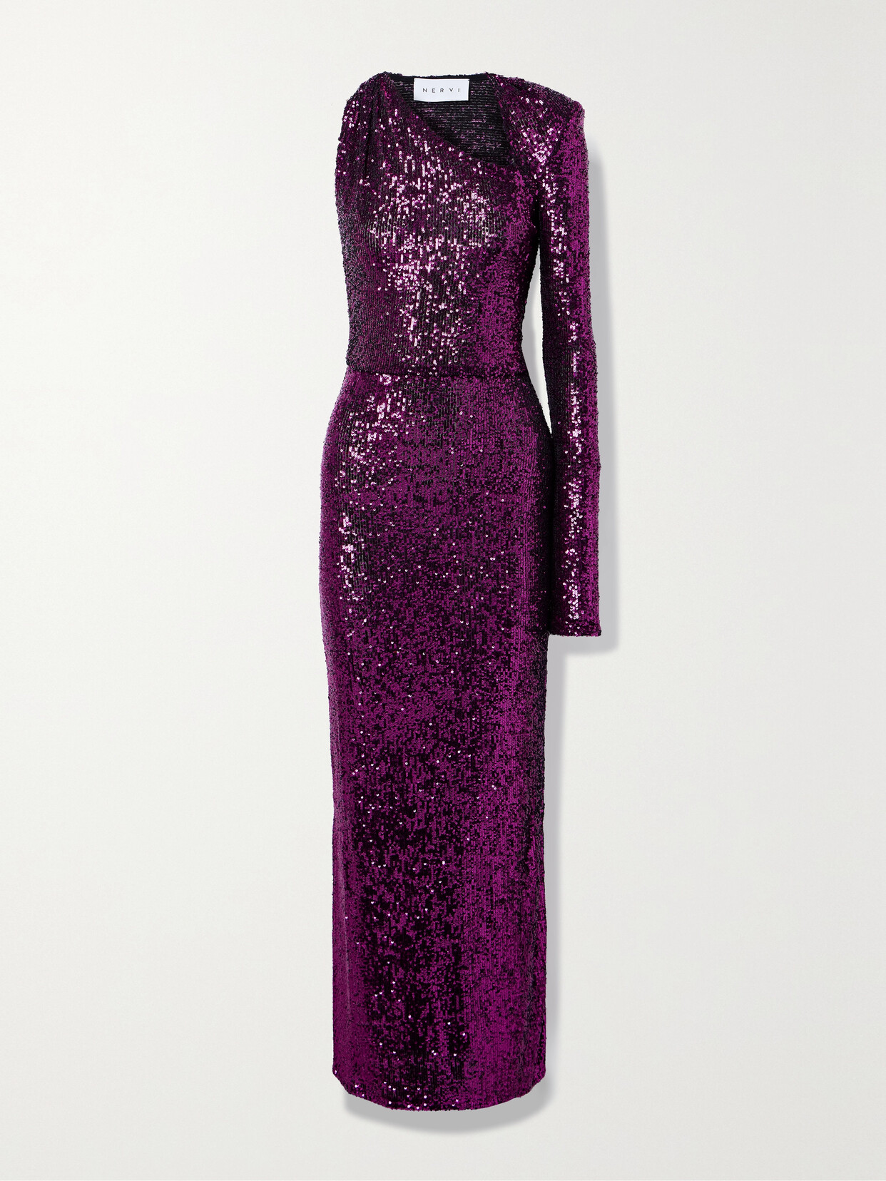 Nervi Susi One-sleeve Cutout Sequined Tulle Gown In Purple