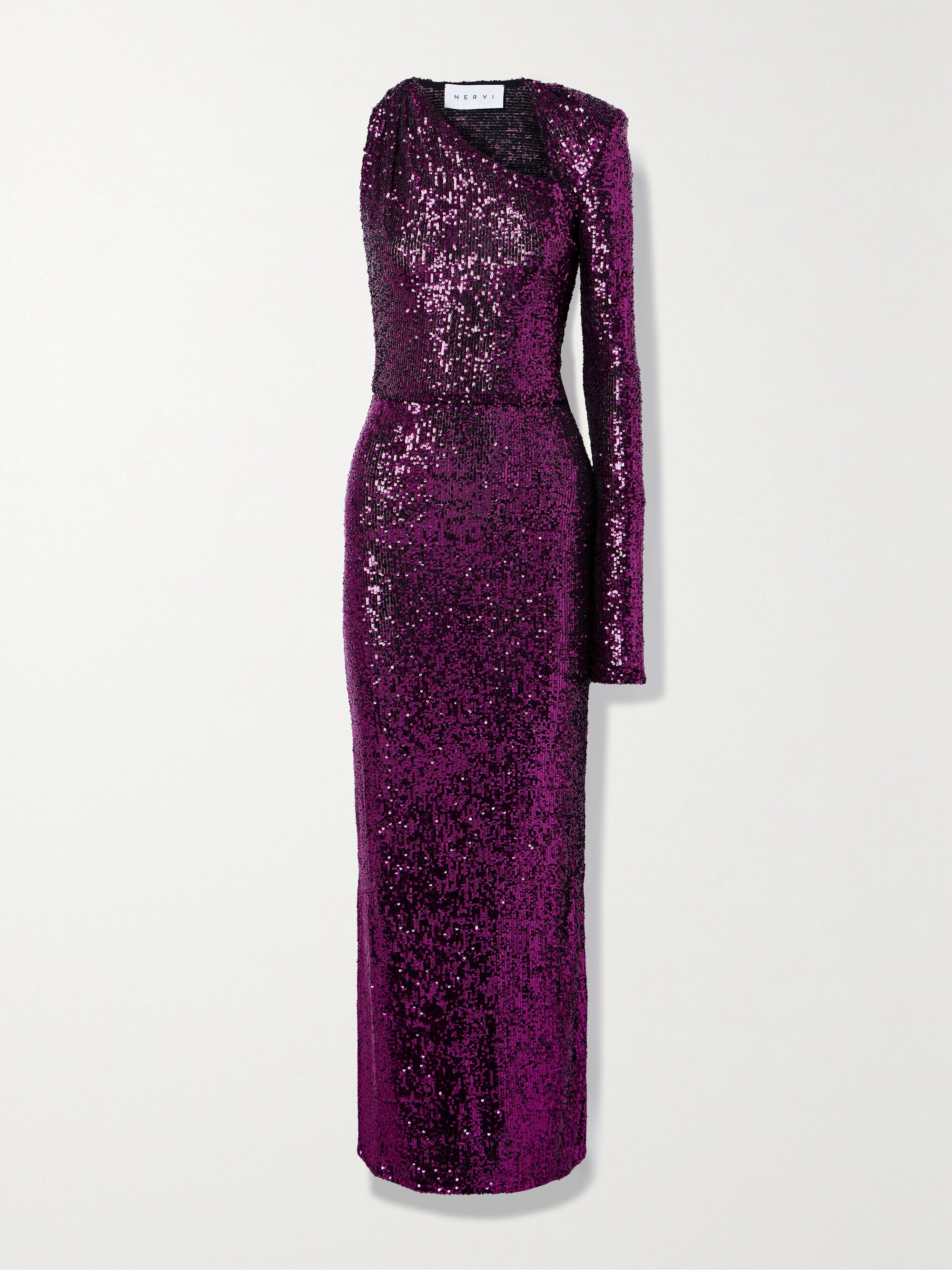 Nervi Susi one-sleeve cutout sequined tulle gown