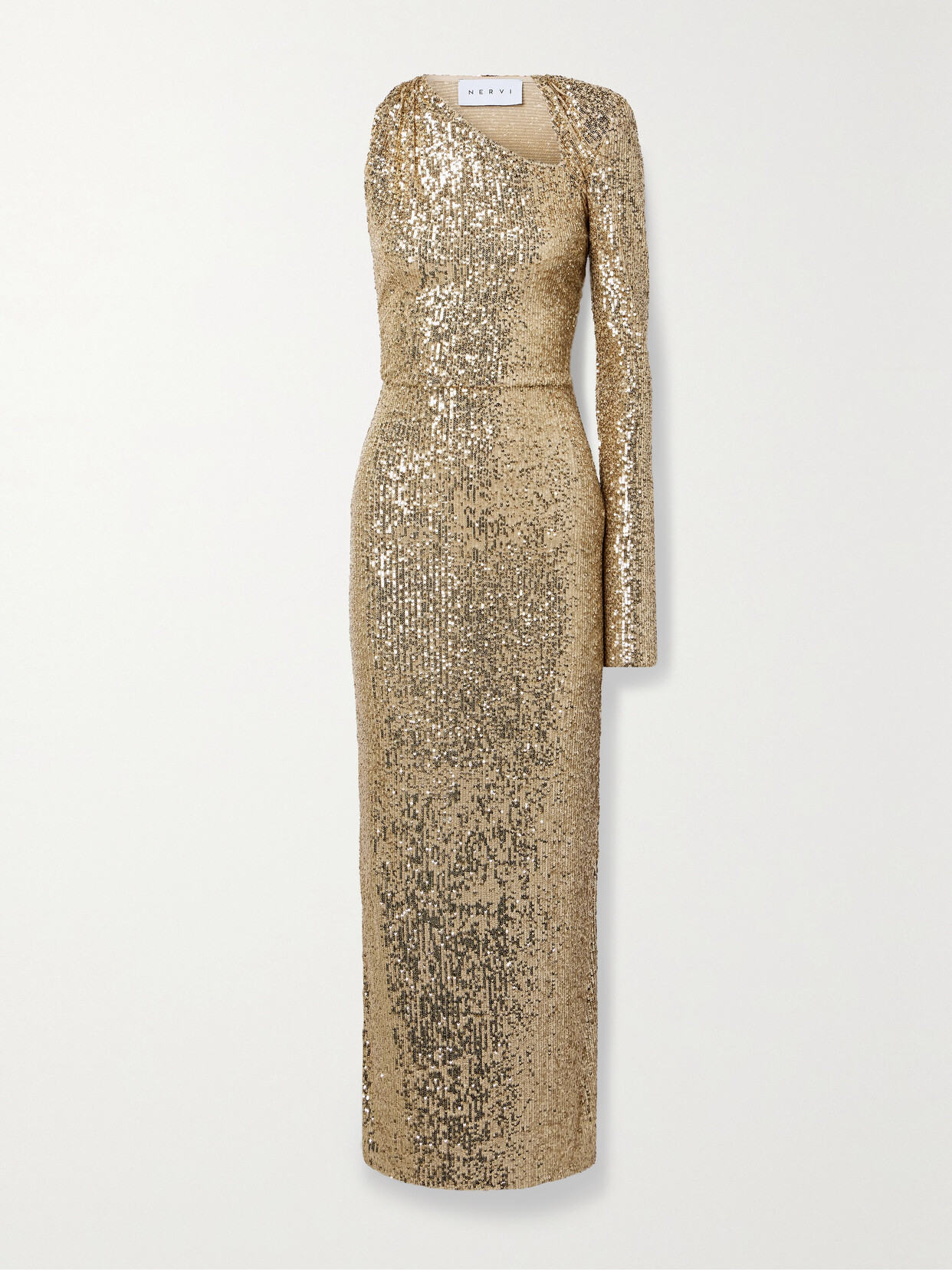 NERVI - Susi One-shoulder Cutout Sequined Tulle Gown - Gold