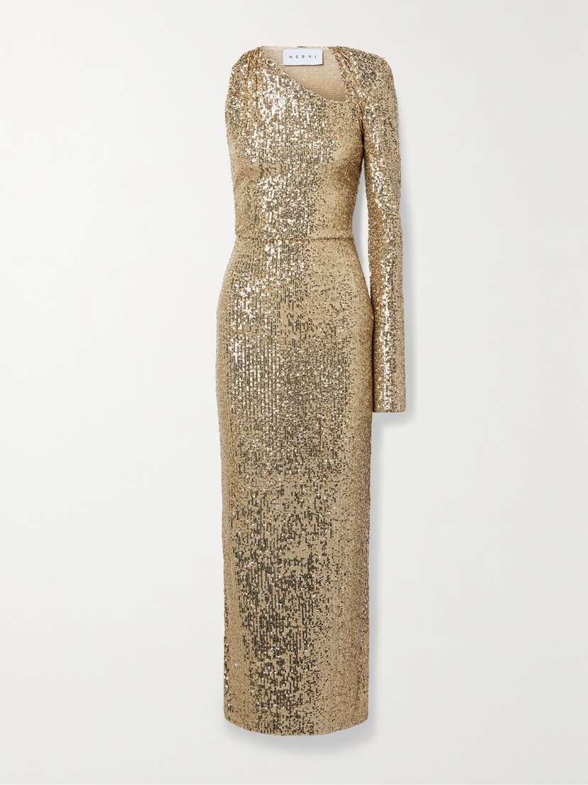 NERVI Susi One-shoulder Cutout Sequined Tulle Gown