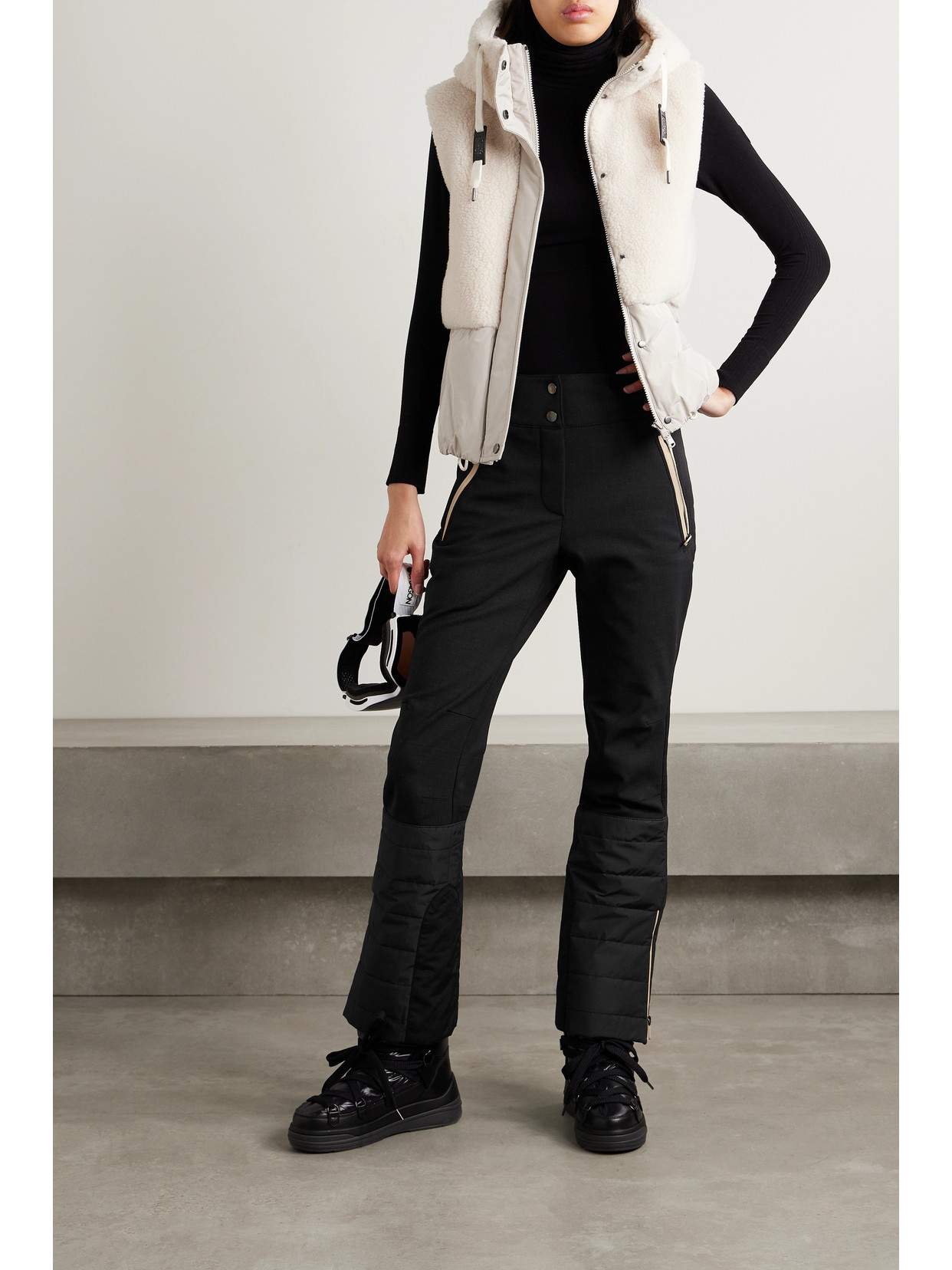 Brunello Cucinelli Bead-embellished Wool-blend Flared Ski Pants In Black