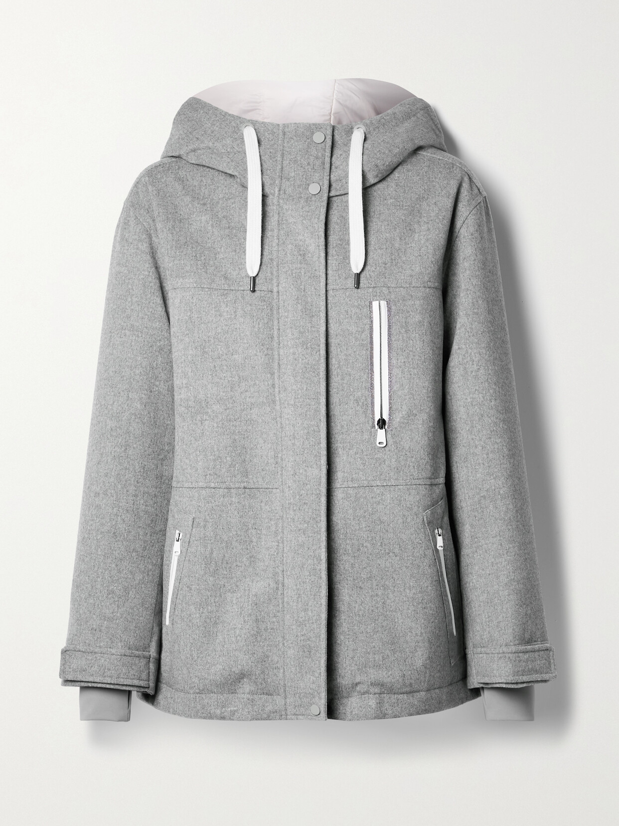 Brunello Cucinelli Hooded Bead-embellished Padded Wool Ski Jacket - Gray