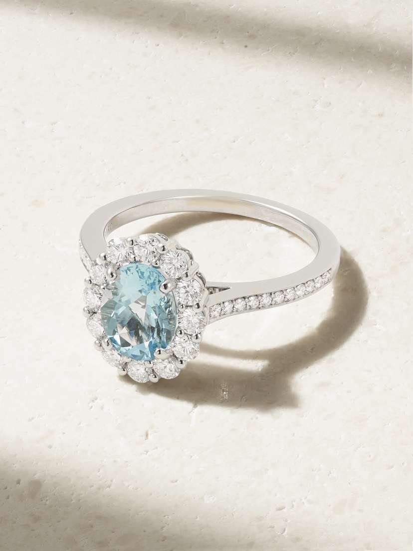 Garrard 1735 Platinum, Aquamarine And Diamond Ring