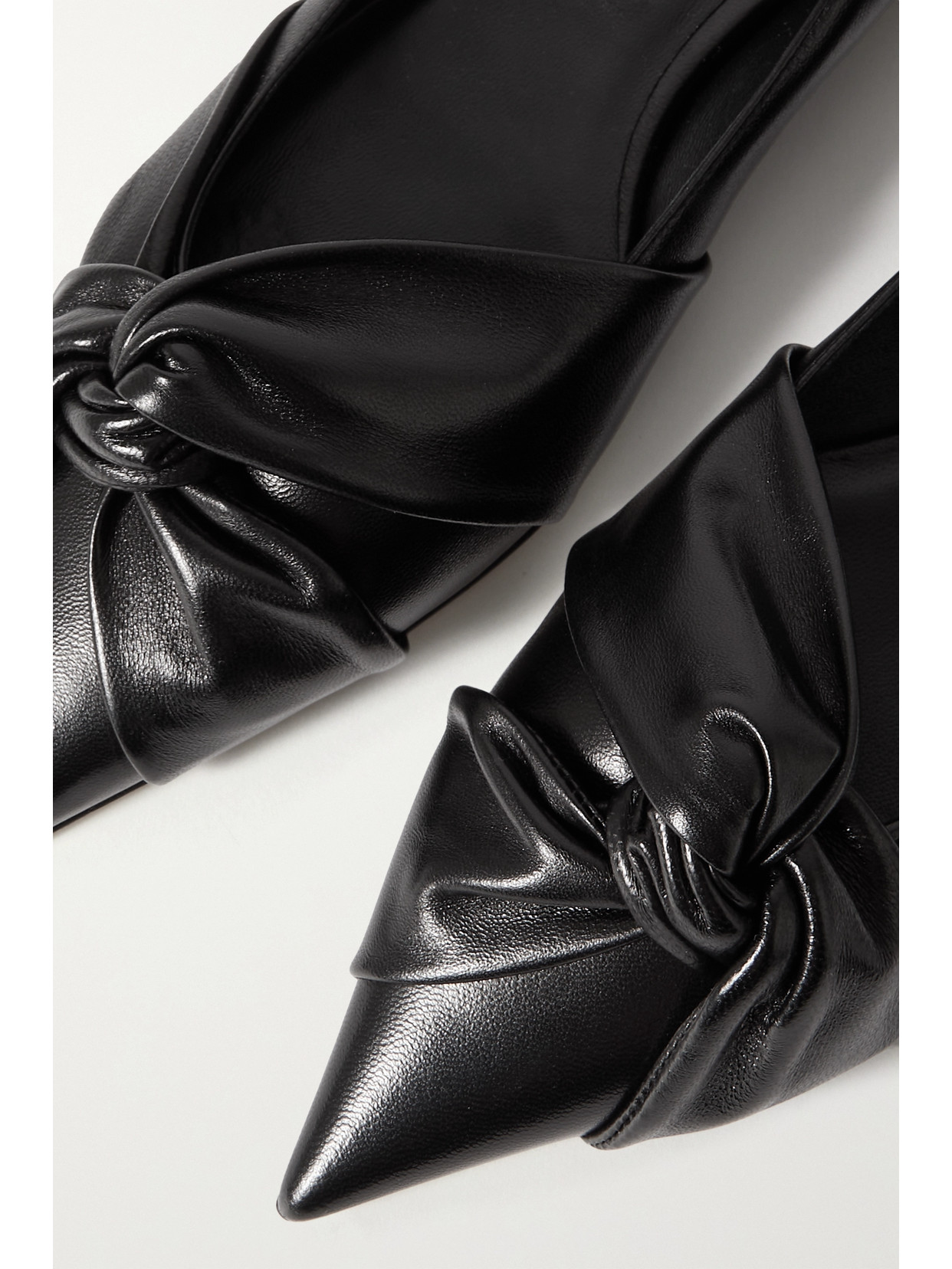 Jimmy Choo Hedera Knotted Leather Point-toe Flats In Black