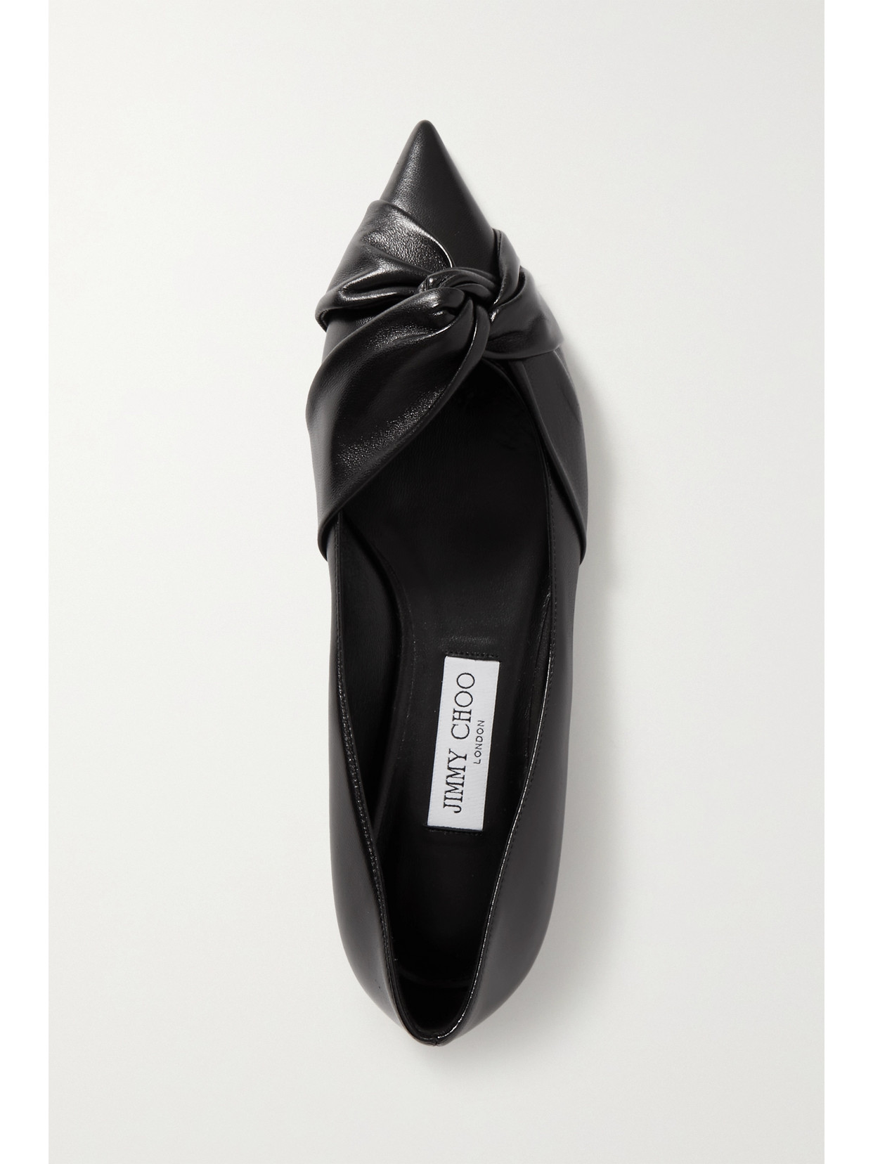 Jimmy Choo Hedera Knotted Leather Point-toe Flats In Black