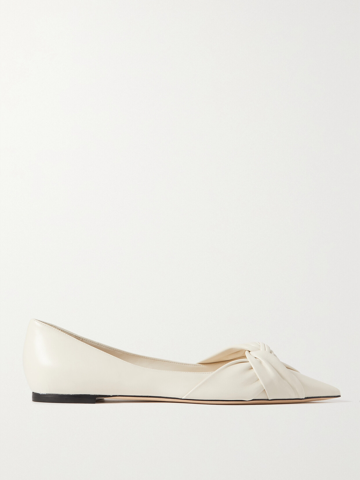 Shop Jimmy Choo Hedera Knotted Leather Point-toe Flats In Off-white