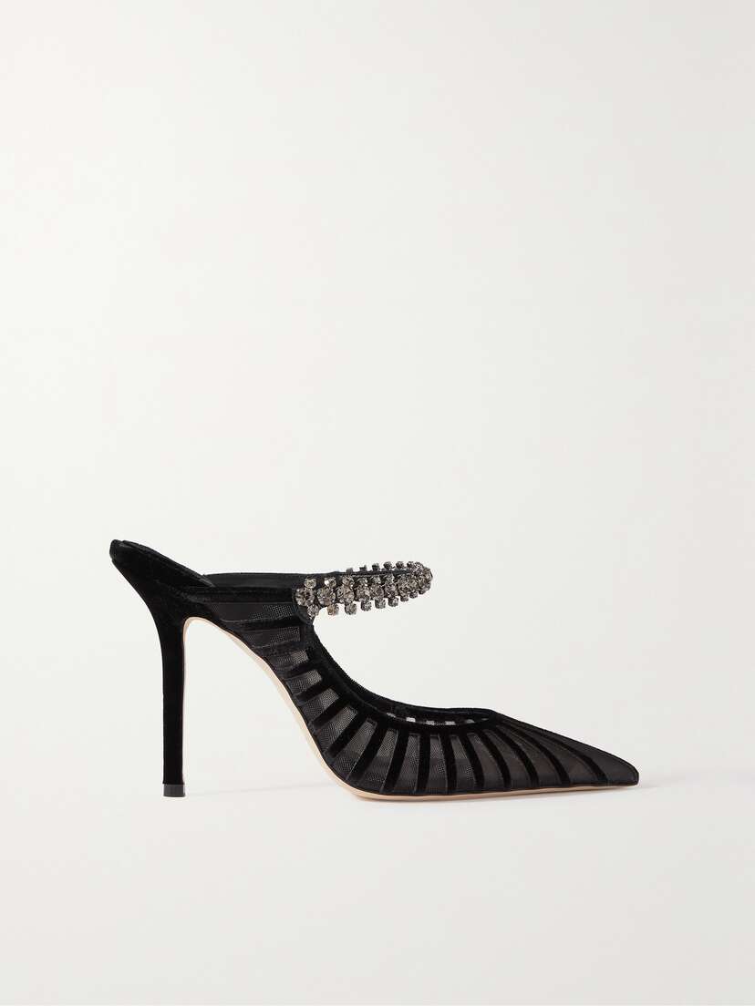 Jimmy Choo Bing 100 Crystal-embellished Flocked Mesh Mules