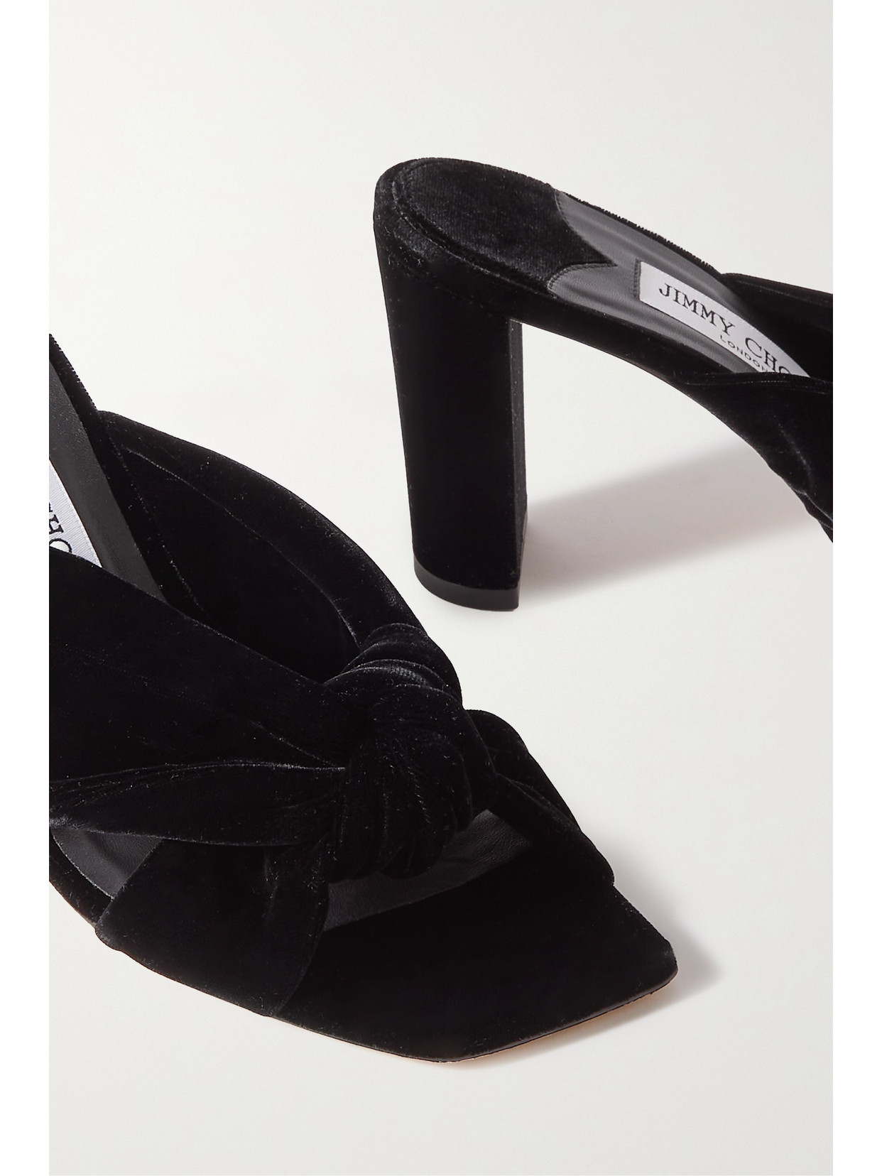 Jimmy Choo Avenue 85 Knotted Velvet Mules In Black