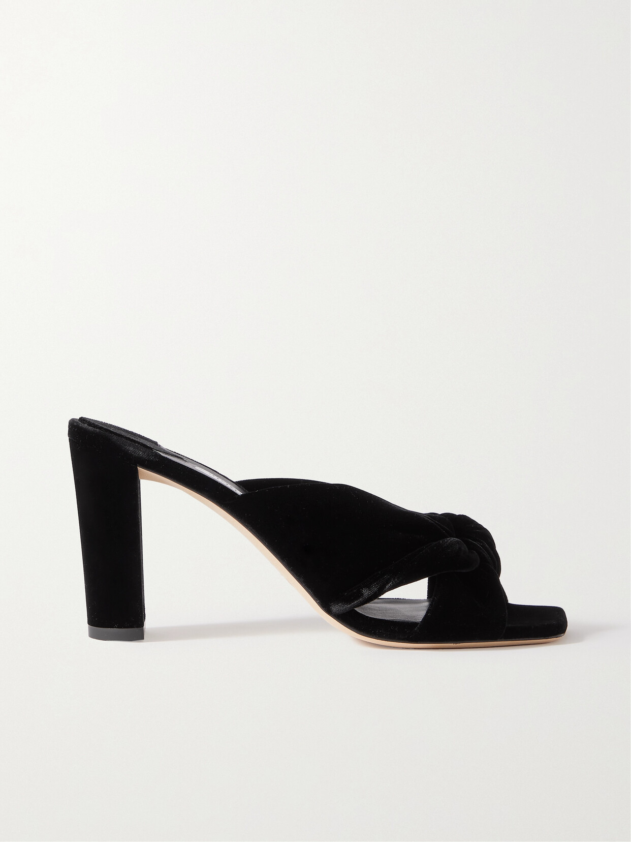 Jimmy Choo Avenue 85 Knotted Velvet Mules In Black