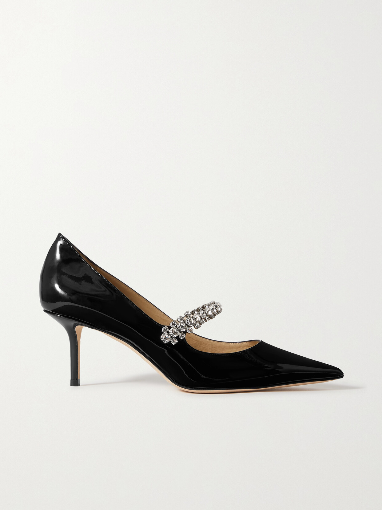 Shop Jimmy Choo Bing 65mm Crystal-embellished Patent-leather Pumps In Black