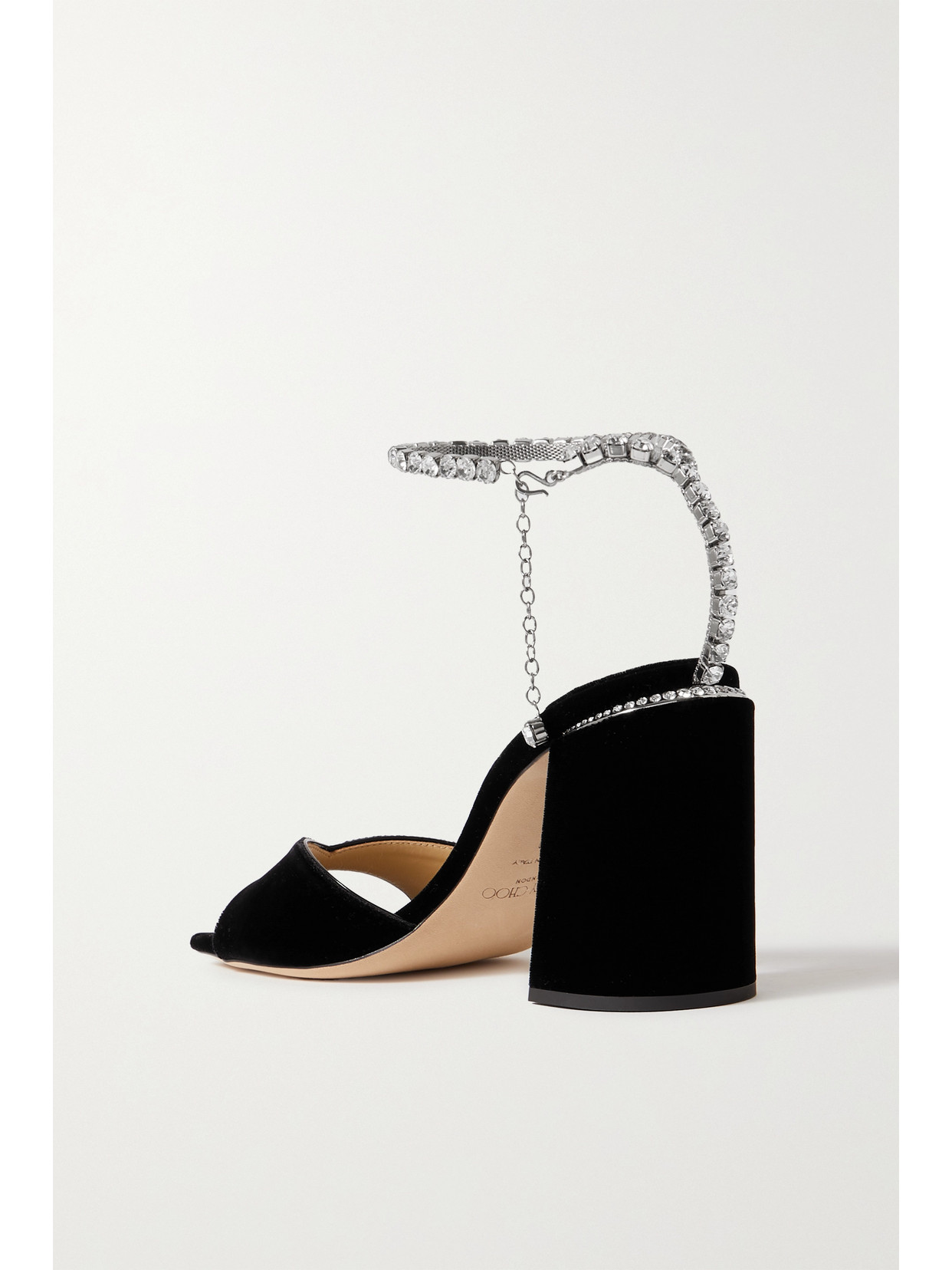 Shop Jimmy Choo Saeda 85 Crystal-embellished Velvet Sandals In Black