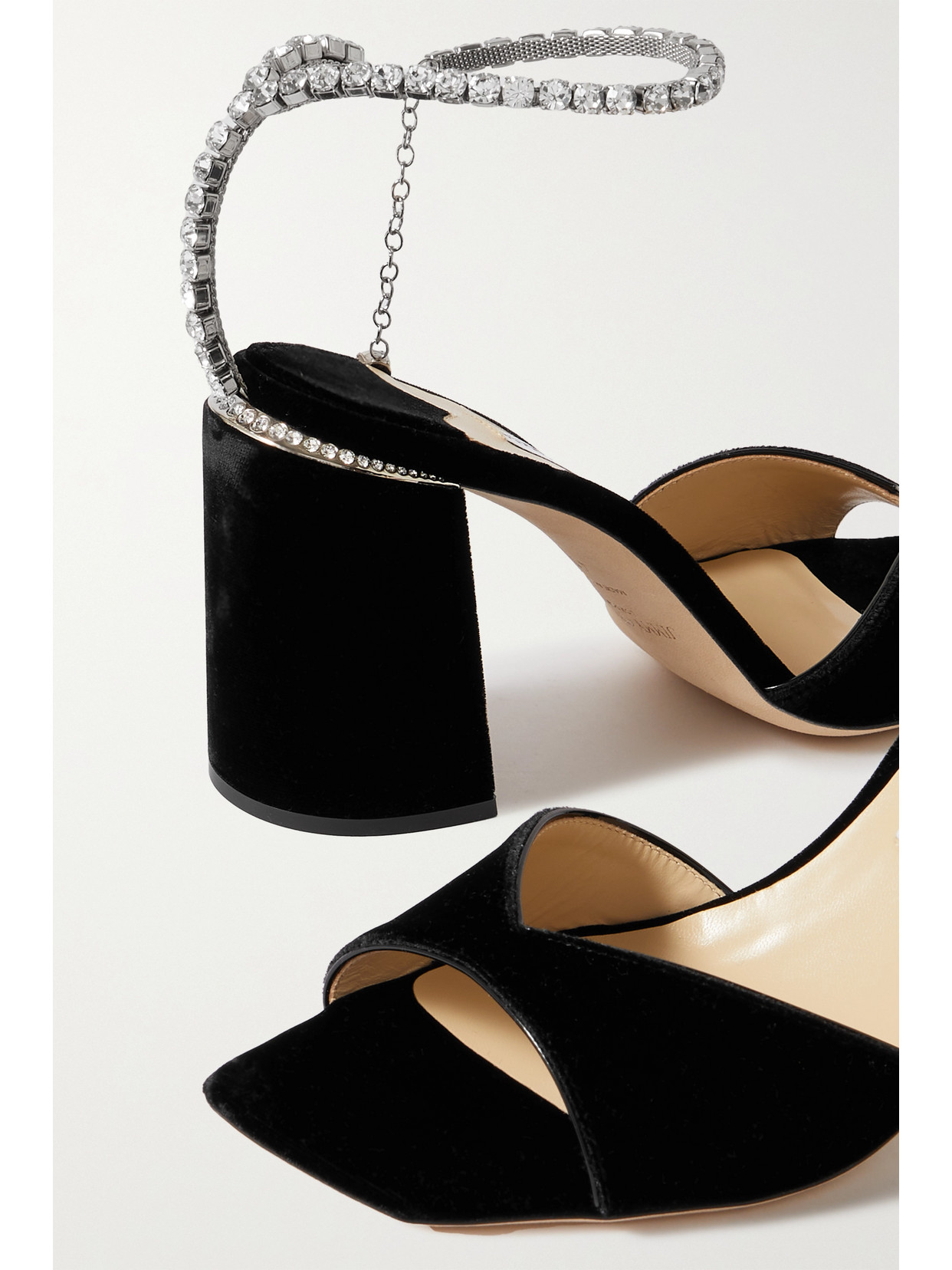 Shop Jimmy Choo Saeda 85 Crystal-embellished Velvet Sandals In Black