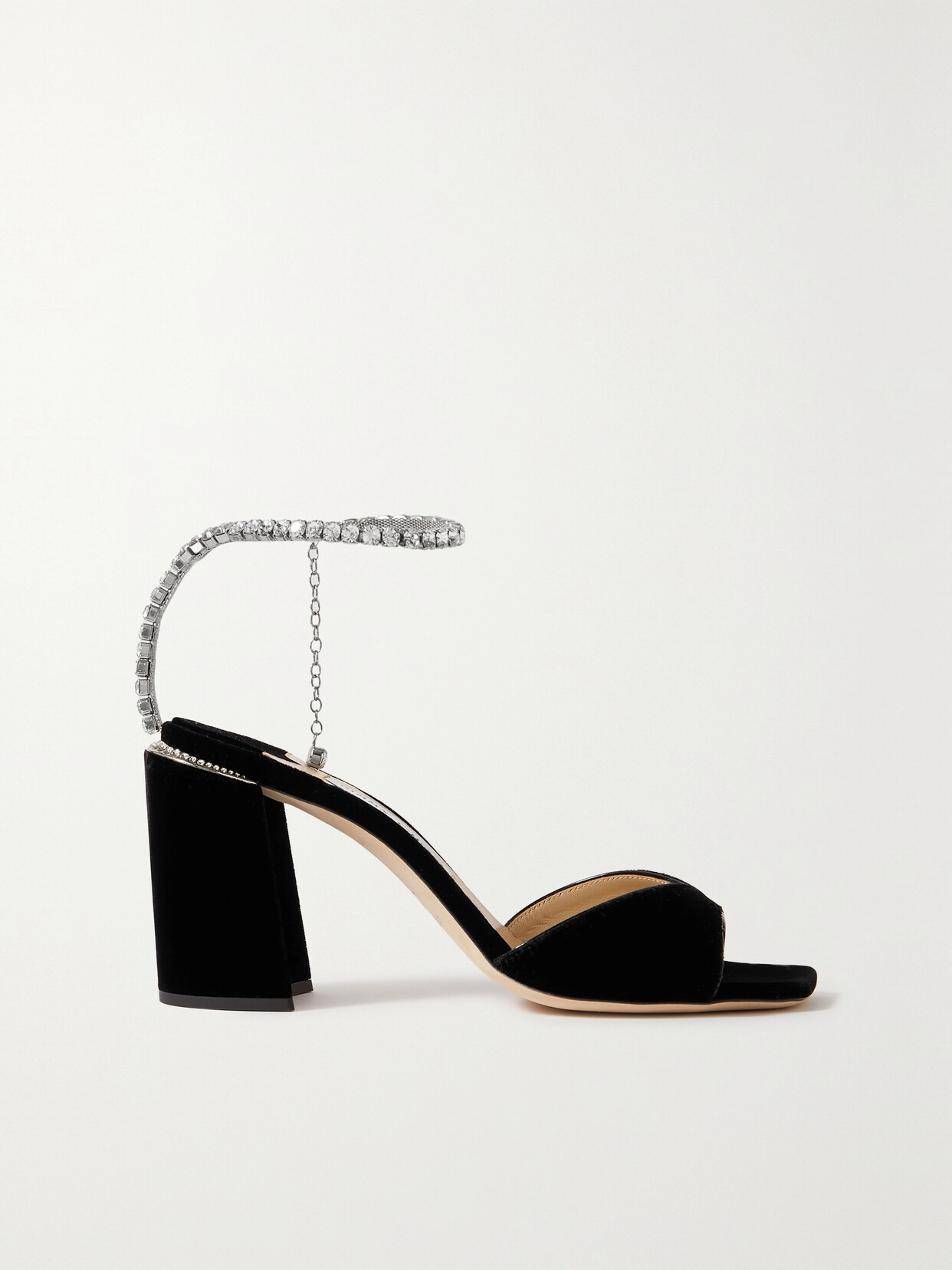 Shop Jimmy Choo Saeda 85 Crystal-embellished Velvet Sandals In Black