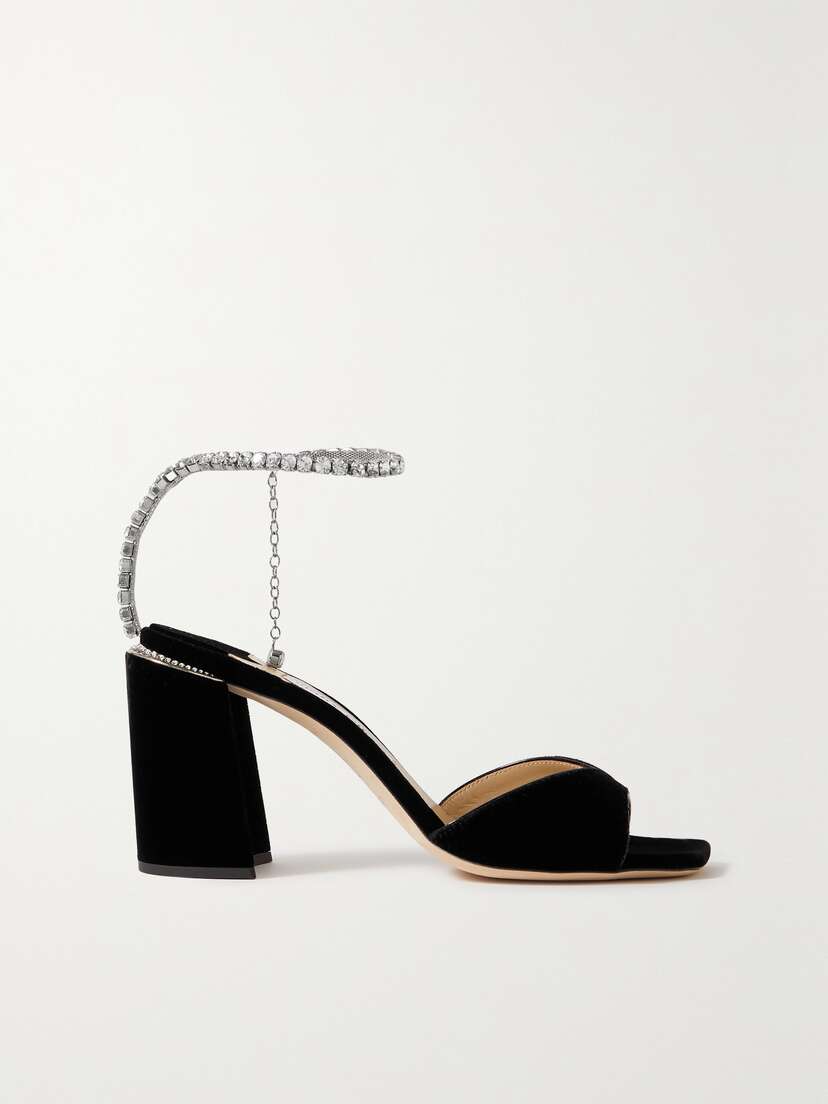 Jimmy Choo Saeda 85 Crystal-embellished Velvet Sandals
