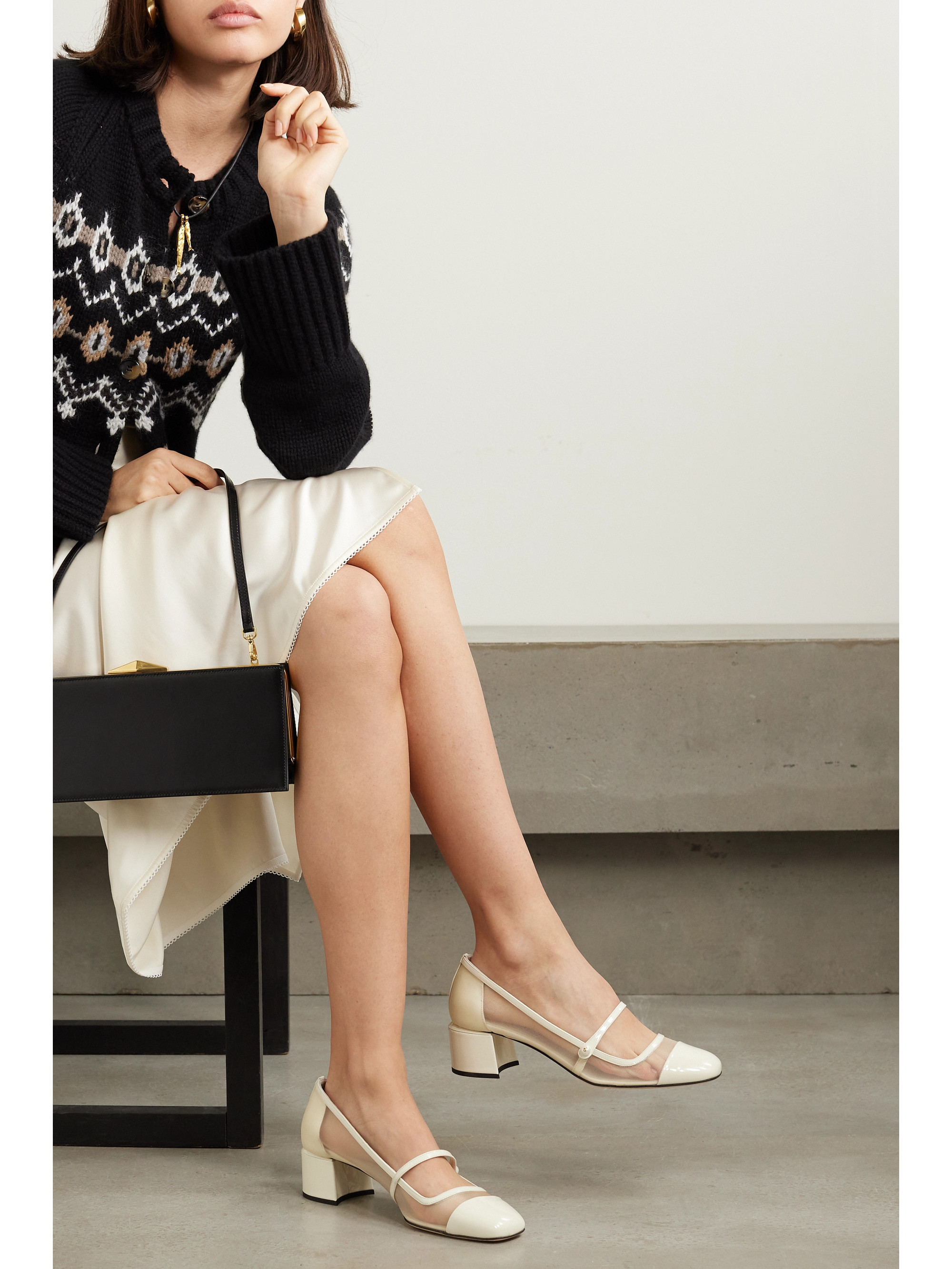 JIMMY CHOO - Elisa 45 embellished patent-leather and mesh Mary