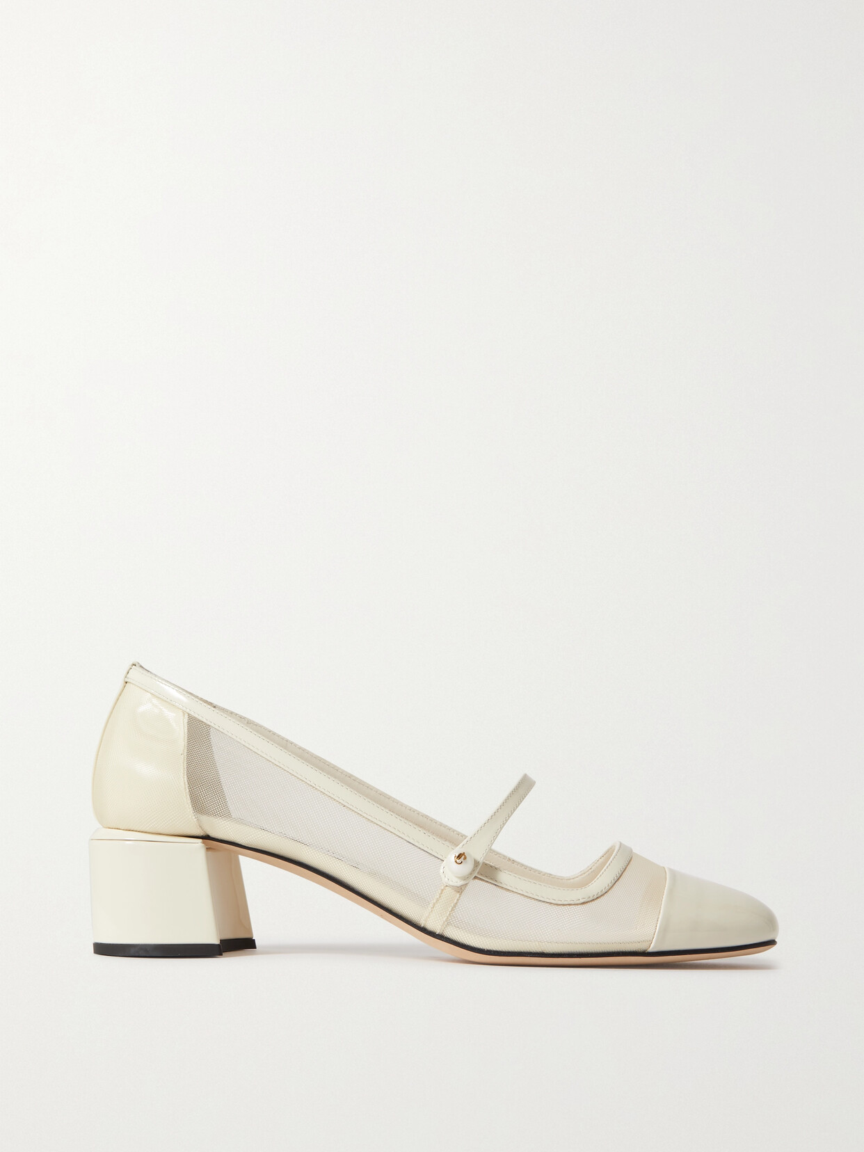 Shop Jimmy Choo Elisa 45 Embellished Patent-leather And Mesh Mary Jane Pumps In Cream