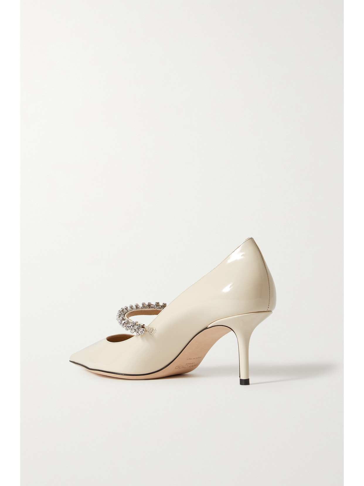 Jimmy Choo Bing White Pumps With Crystal Embellishments And High Cone Heel In Patent Leather Blend Woman In White