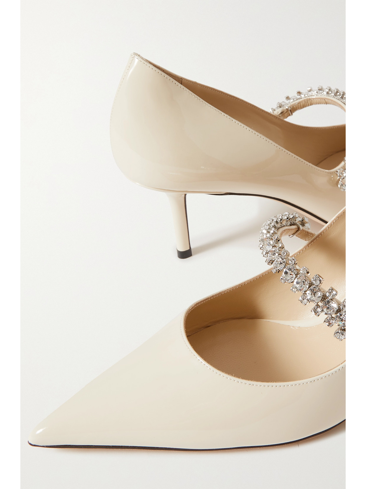 Shop Jimmy Choo Bing 65mm Crystal-embellished Patent-leather Pumps In White