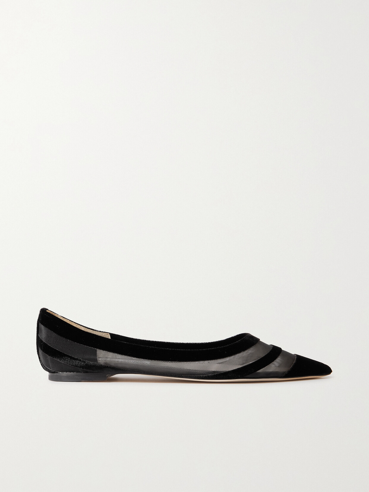Jimmy Choo Love Tulle-trimmed Velvet Ballet Flats In Black
