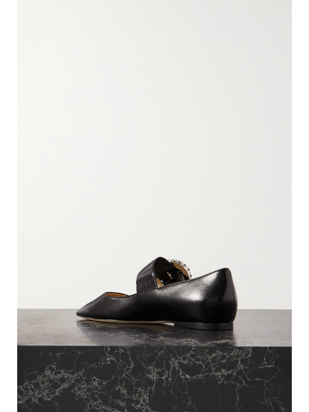 Jimmy Choo Melva Crystal-embellished Point-toe Ballet Flats In Black Leather In Black