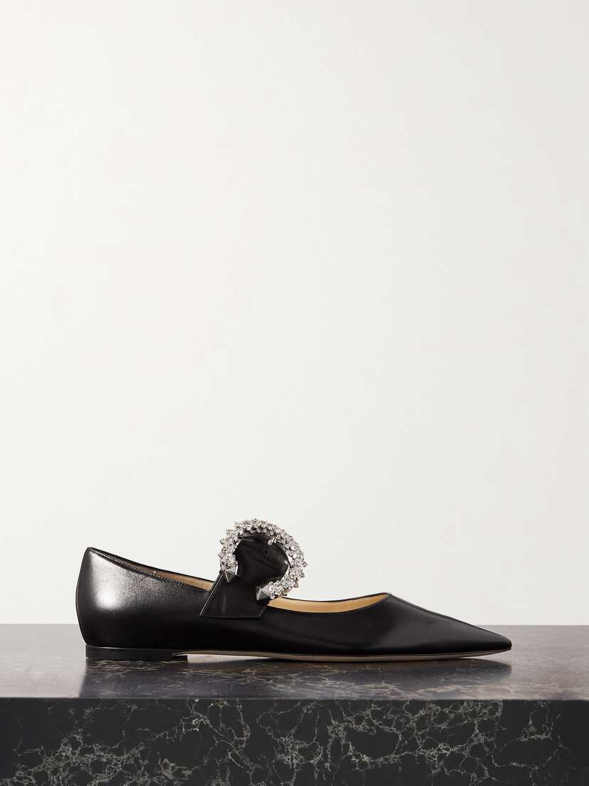 Jimmy Choo Melva Crystal-embellished Leather Point-toe Flats