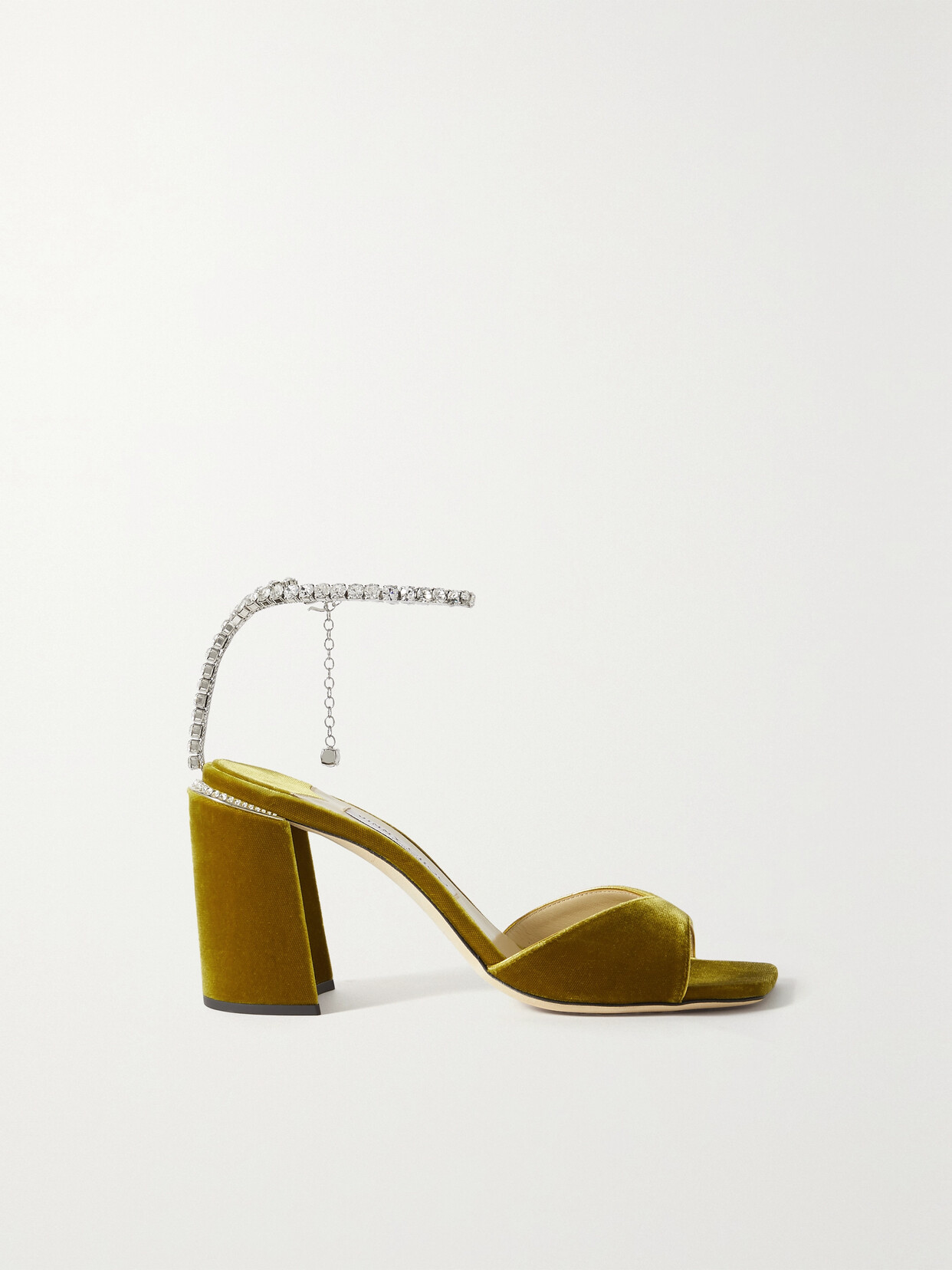 Shop Jimmy Choo Saeda 85 Crystal-embellished Velvet Sandals In Yellow