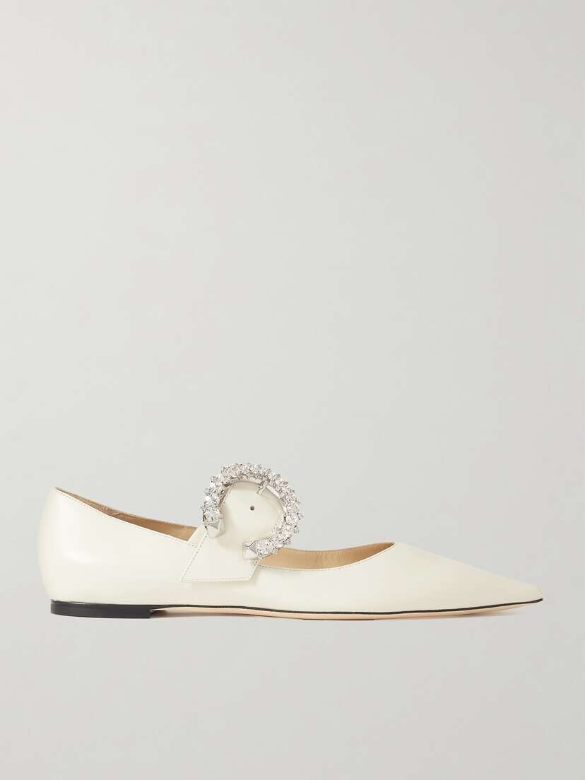 Jimmy Choo Melva Crystal-embellished Leather Point-toe Flats