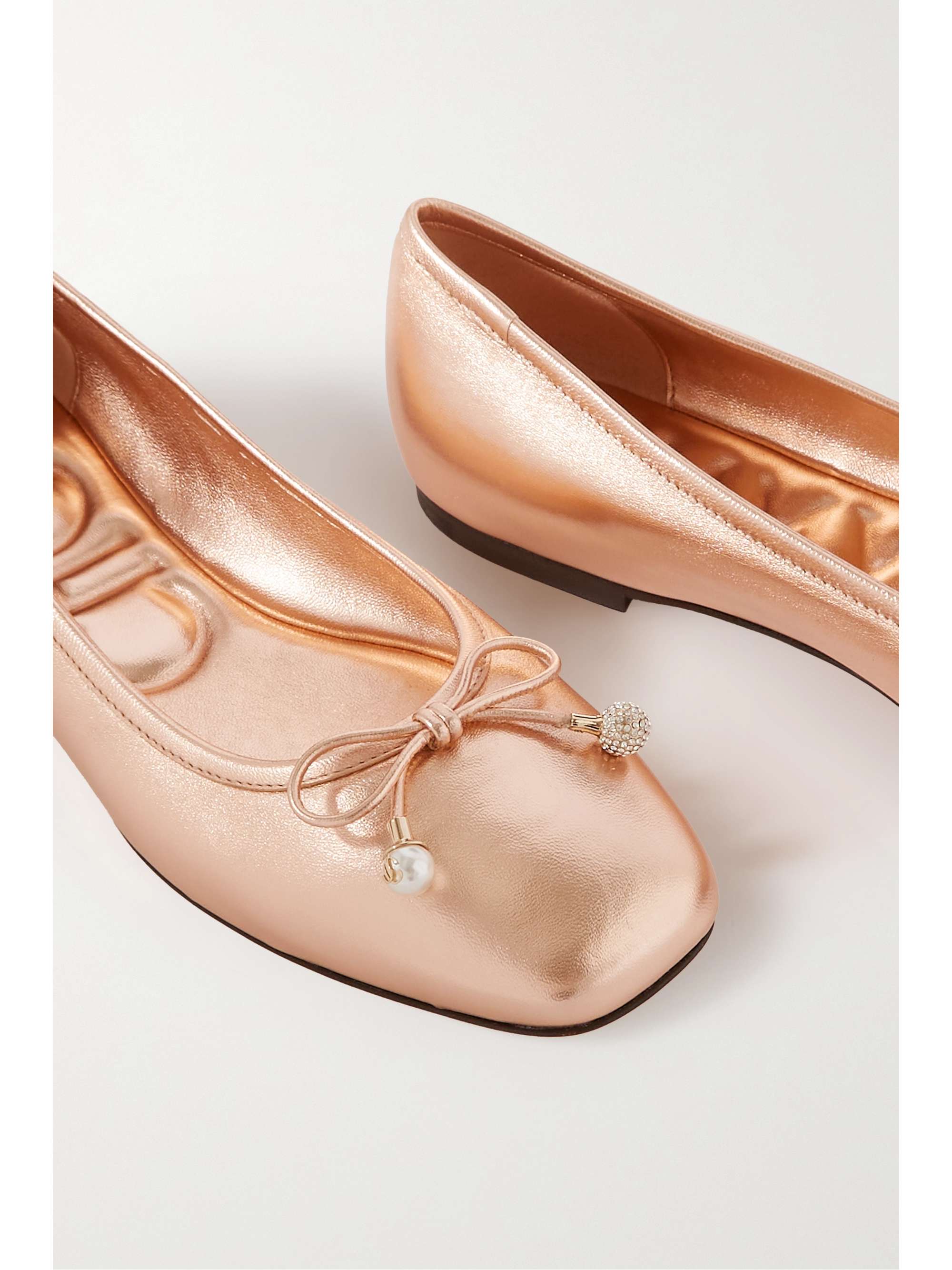 JIMMY CHOO Elme embellished metallic leather ballet flats