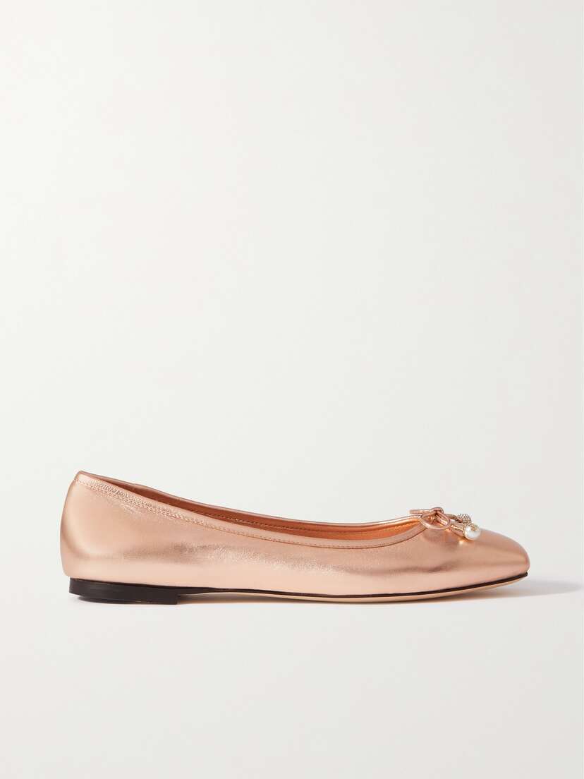 Jimmy Choo Elme Embellished Metallic Leather Ballet Flats