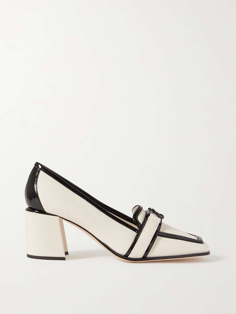 Jimmy Choo Evin 65 Embellished Patent Leather-trimmed Canvas Pumps