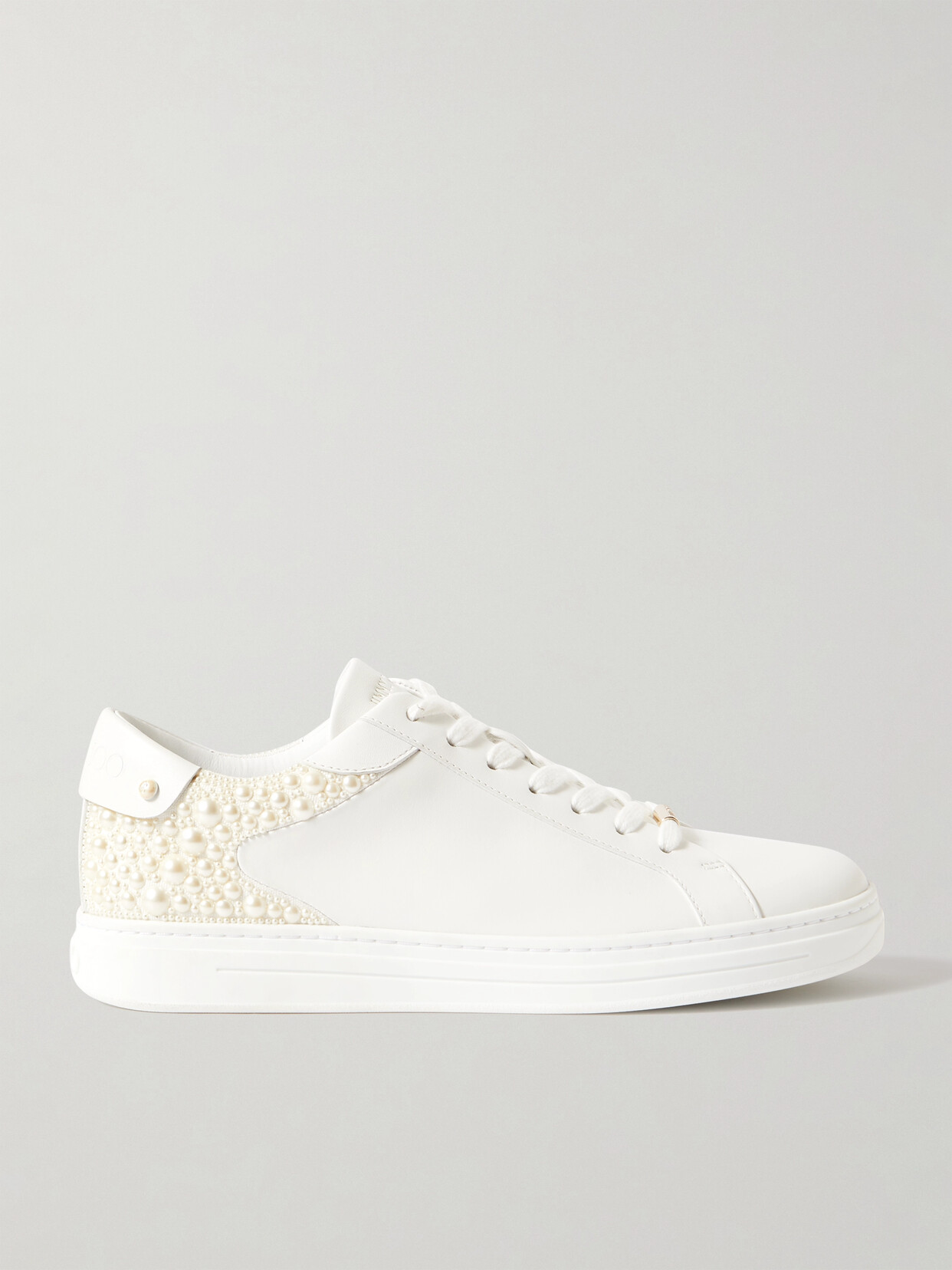 Jimmy Choo Rome Faux Pearl-embellished Canvas And Leather Sneakers In White