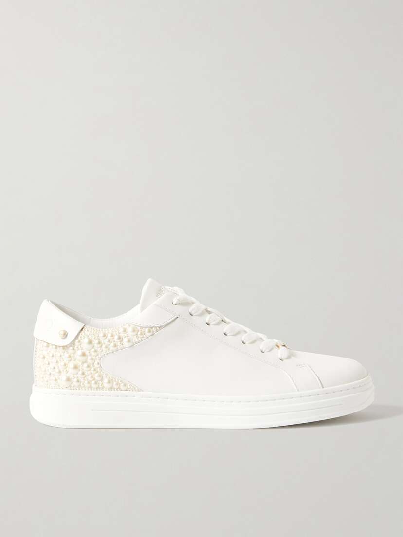 Jimmy Choo Rome Faux Pearl-embellished Canvas And Leather Sneakers