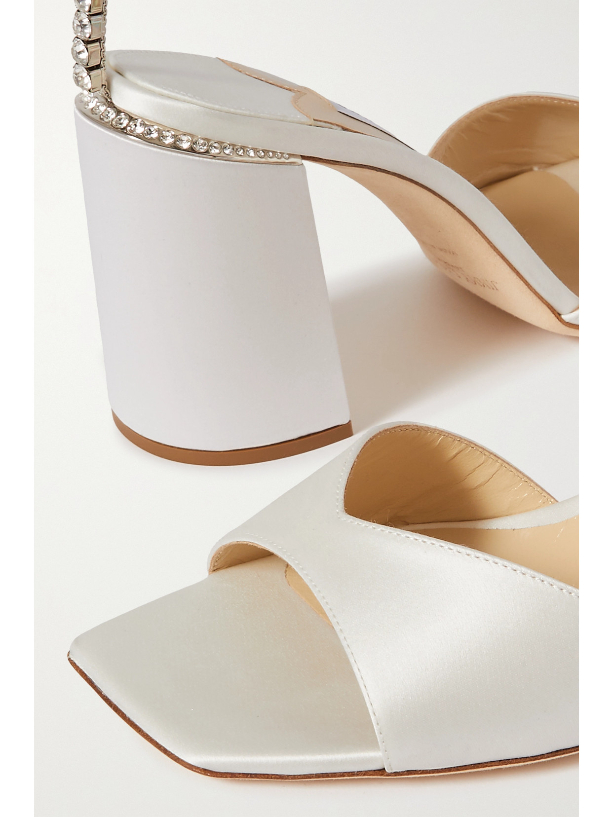 Shop Jimmy Choo Saeda 85 Crystal-embellished Satin Sandals In White