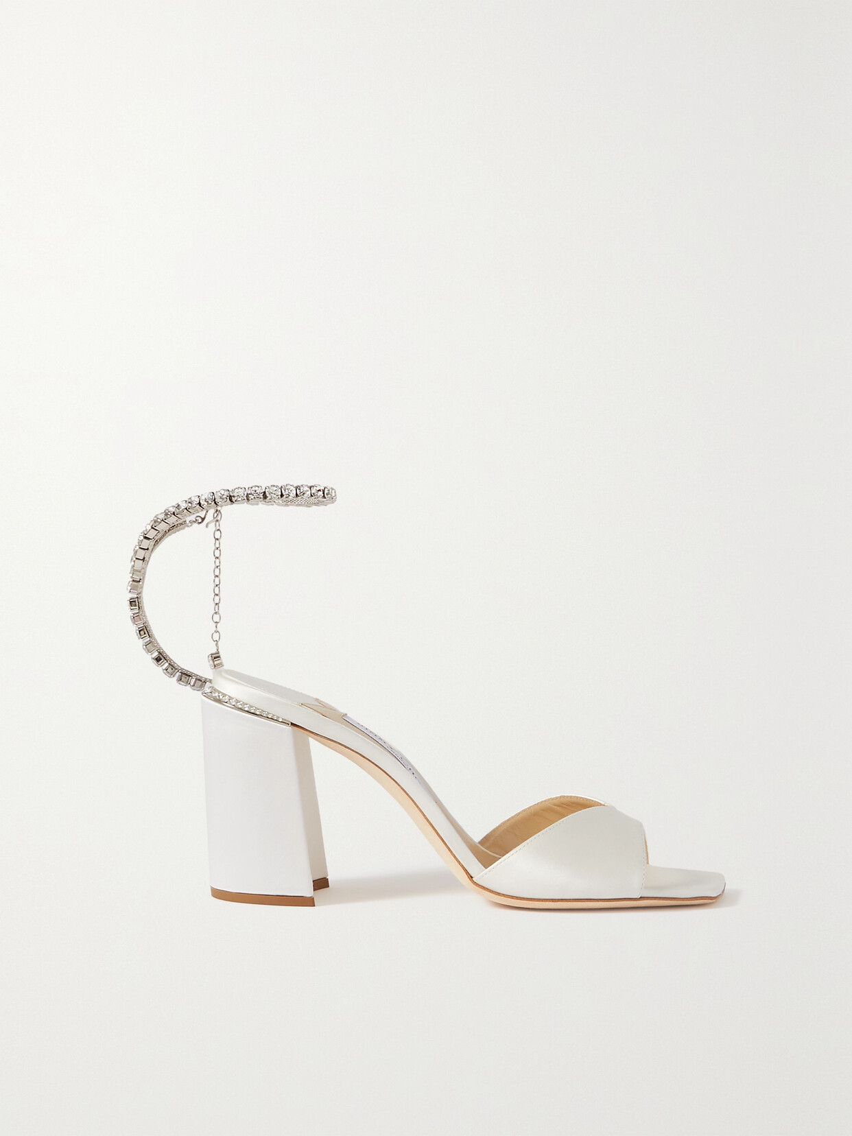 Shop Jimmy Choo Saeda 85 Crystal-embellished Satin Sandals In White