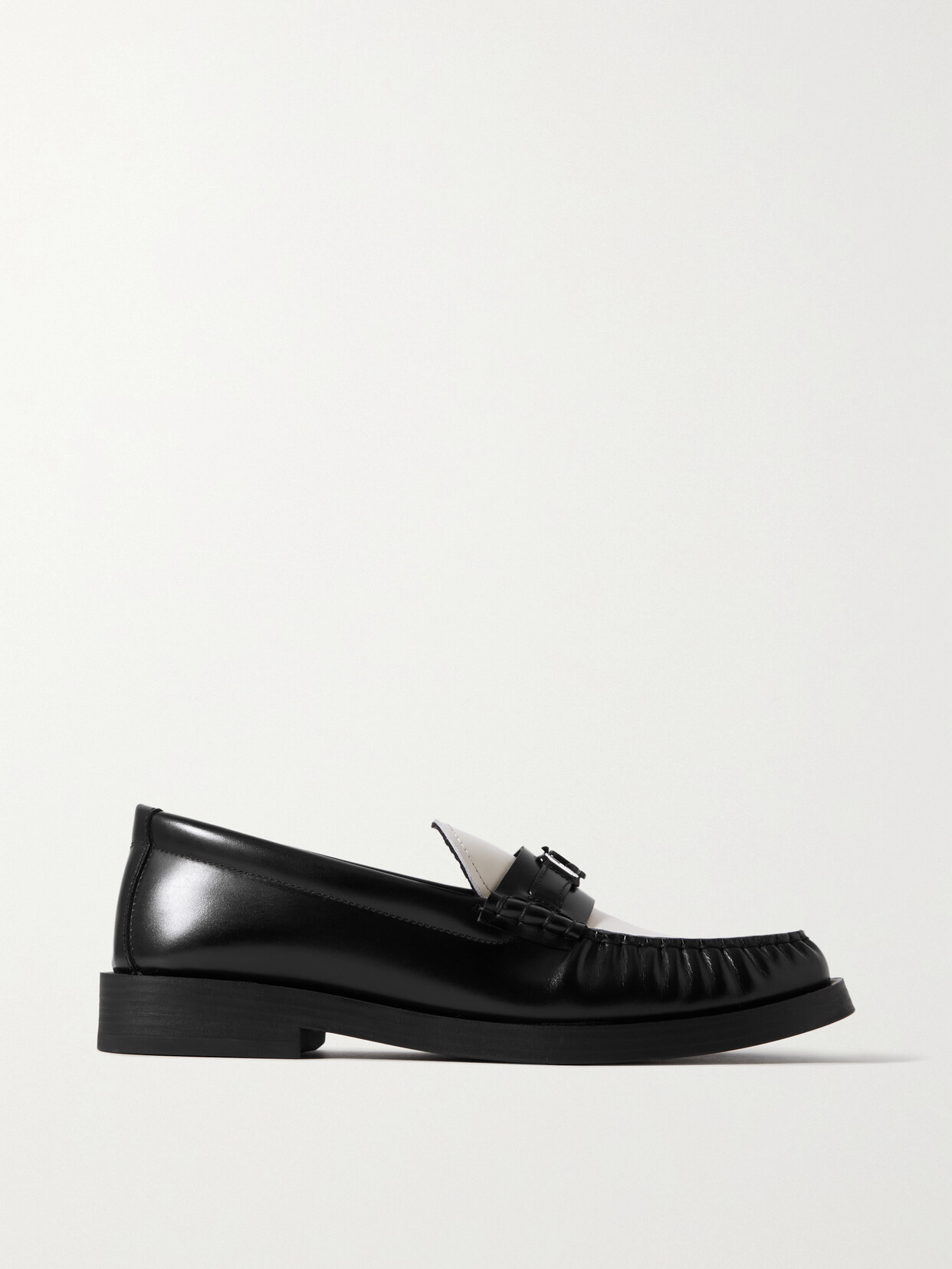 Shop Jimmy Choo Addie Embellished Two-tone Leather Loafers In Black