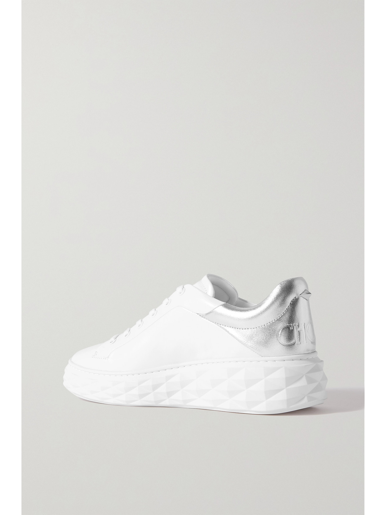 Jimmy Choo Low Top Leather Sneakers With Metallic Heel In White