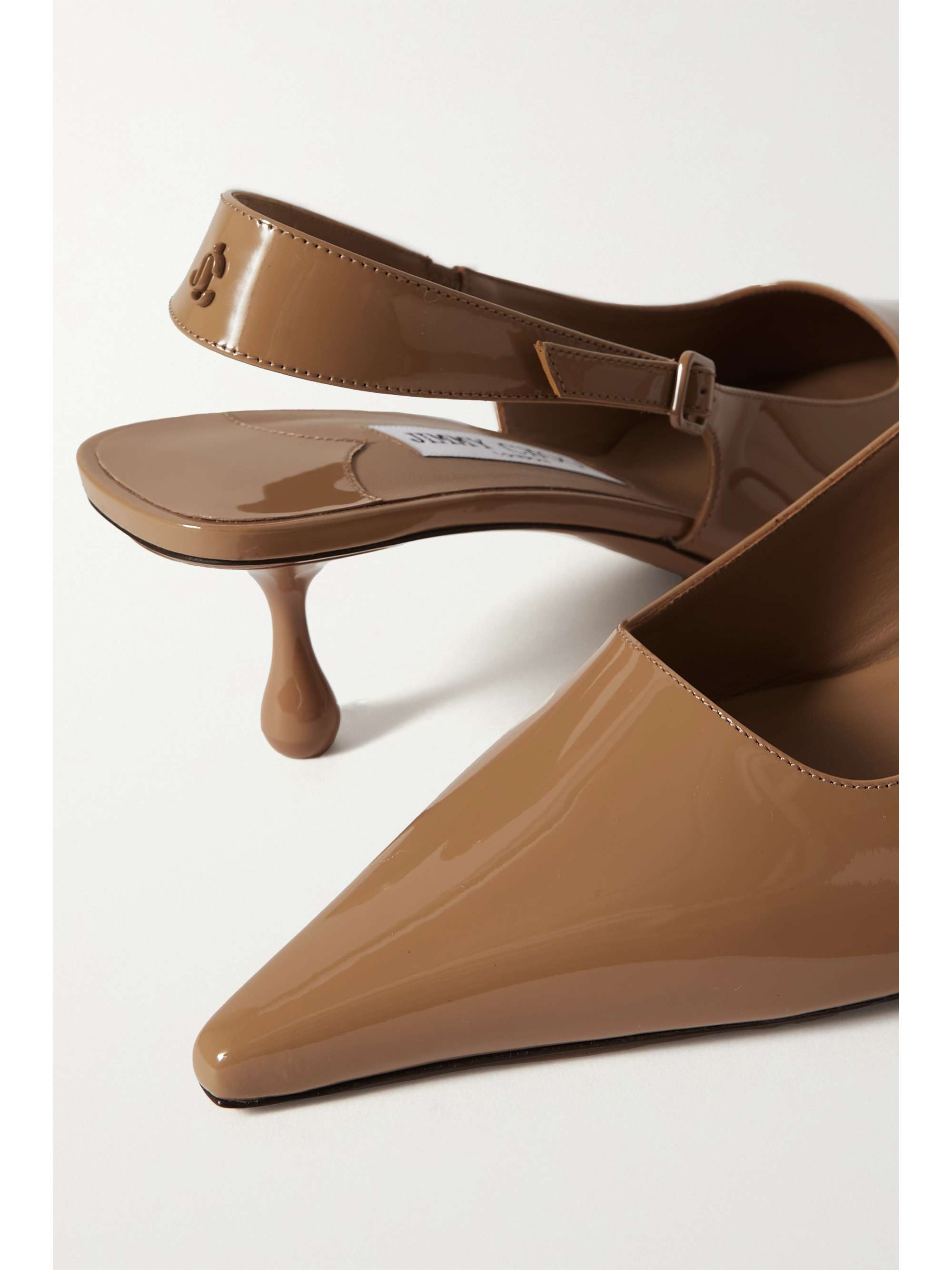 JIMMY CHOO Amel 50 logo-embellished patent-leather slingback pumps 