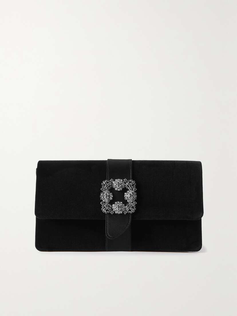Manolo Blahnik Capri Crystal-embellished Satin-trimmed Velvet Clutch