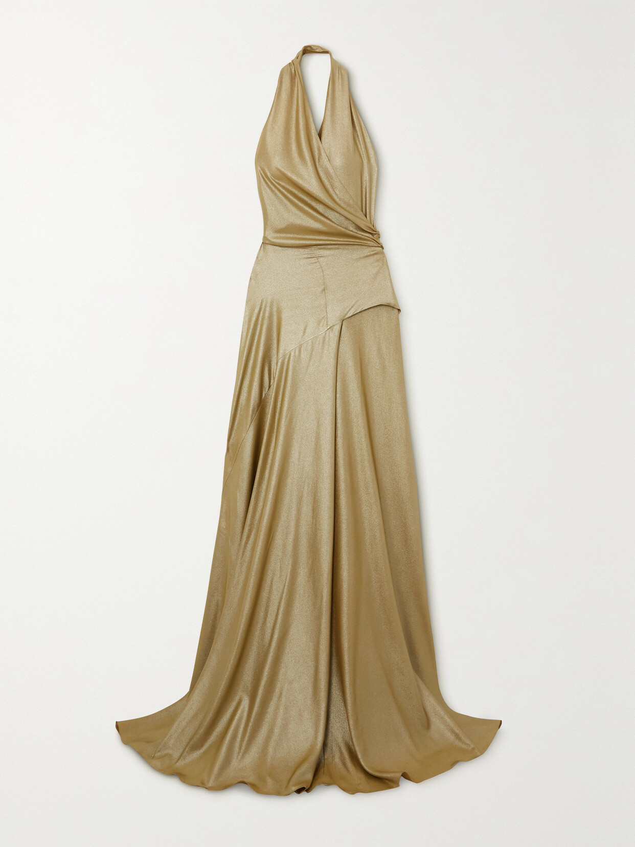 Cortana - + Net Sustain Draped Silk-satin Halterneck Gown - Gold