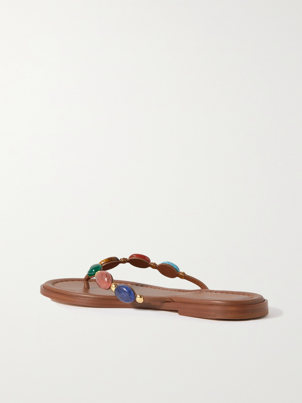 Shop Gianvito Rossi Embellished Leather Flip Flops In Brown