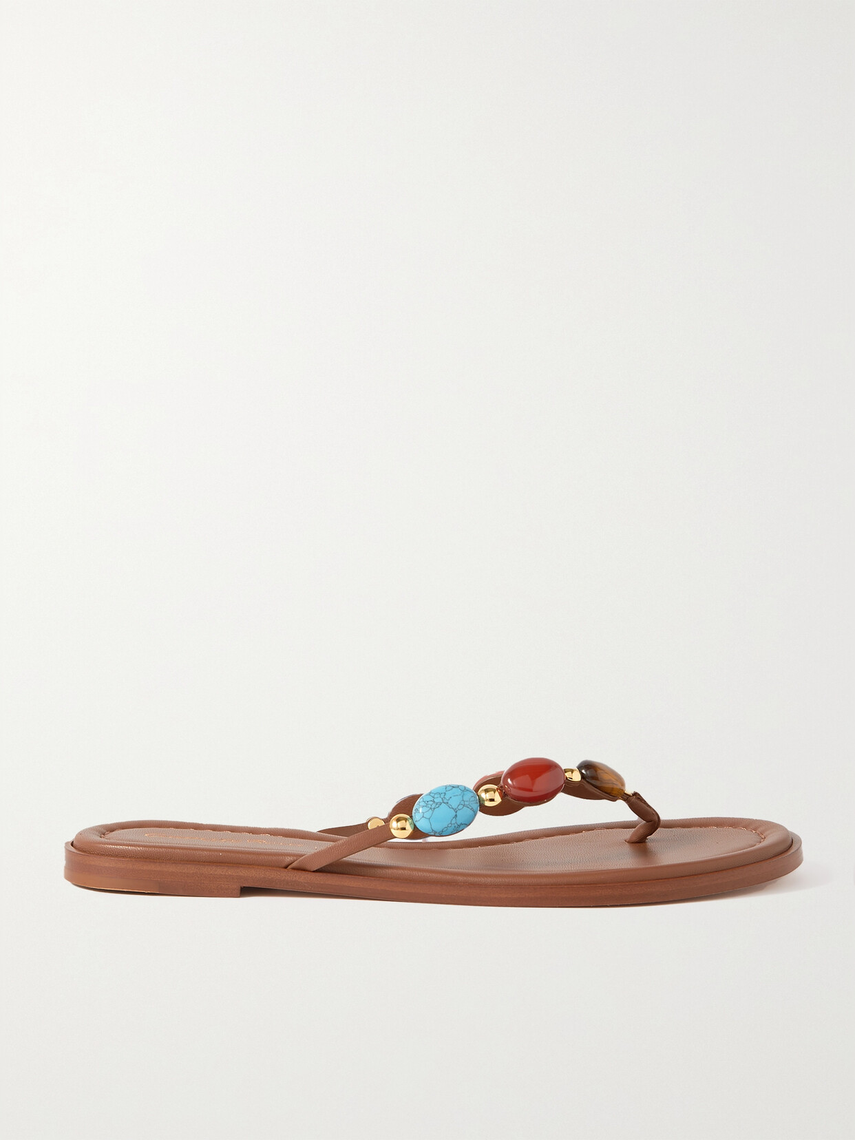 Gianvito Rossi - Embellished Leather Flip Flops - Brown