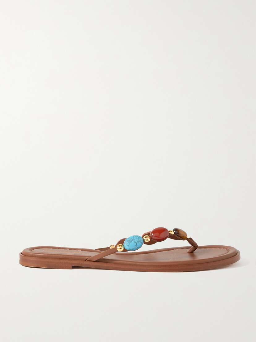 Gianvito Rossi Shanti Thong Embellished Leather Flip Flops
