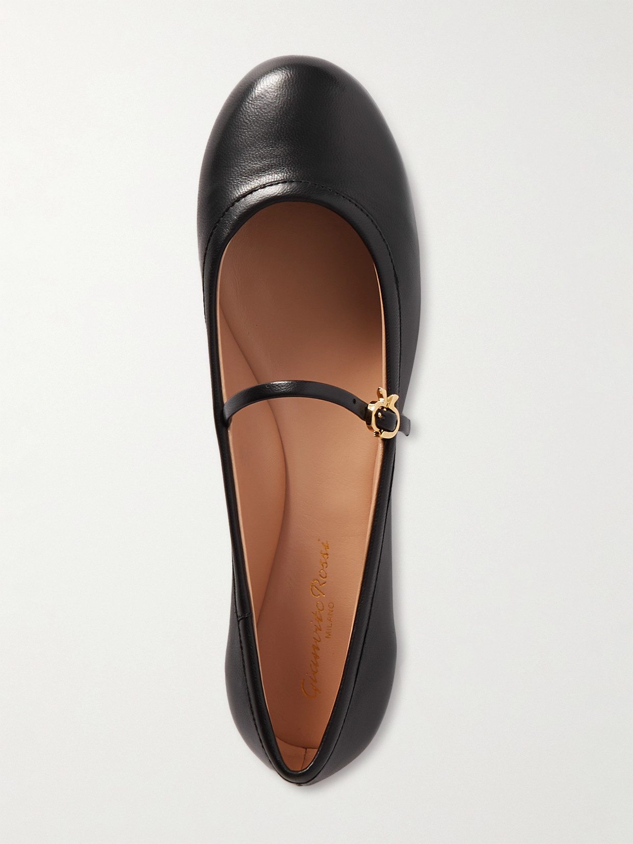 Shop Gianvito Rossi Carla Leather Mary Jane Ballet Flats In Black