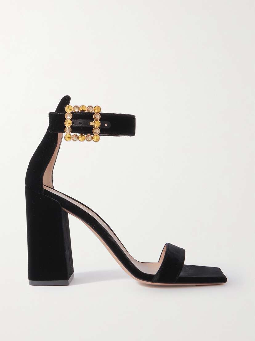 Gianvito Rossi Velluto 95 Crystal-embellished Velvet Sandals
